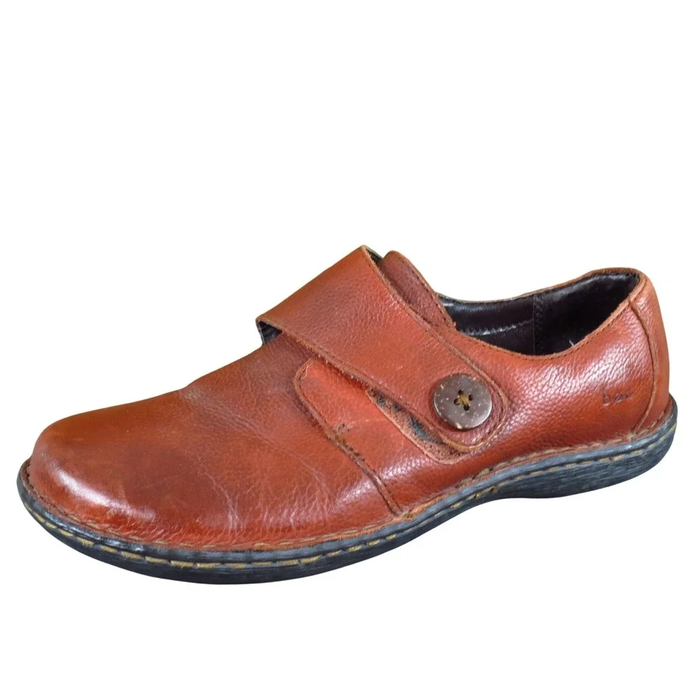 B.O.C. C40041 Womens Leather Hook-and-Loop Loafers Size 9.5 Casual Brown Shoes